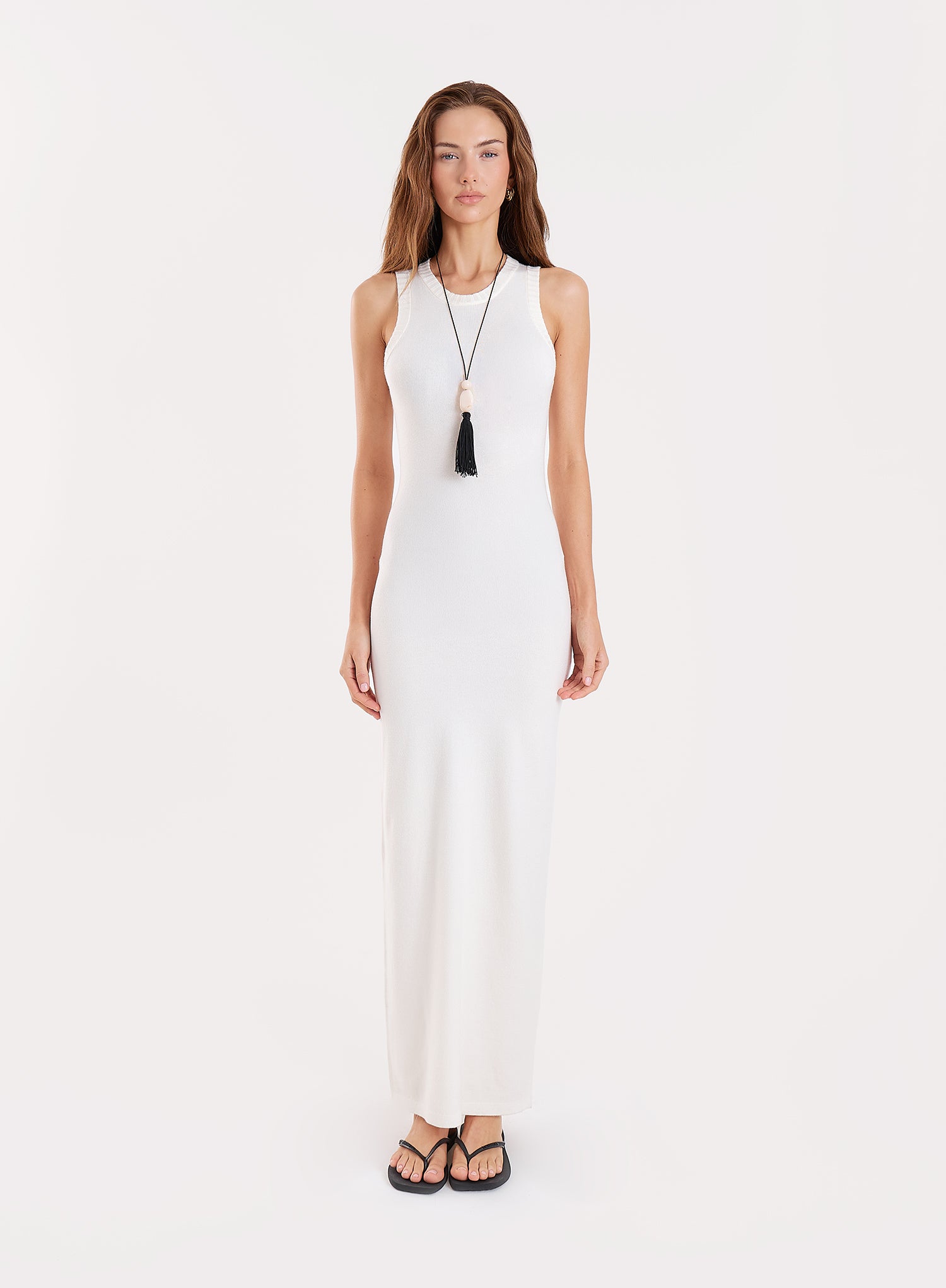 Cream Knitted Open Back Maxi Dress